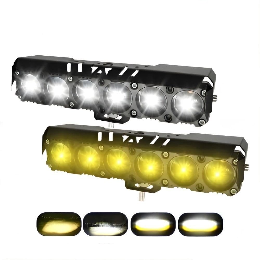 6 Lense Motorcycle Fog Lamps Spotlights Led Headlight Driving Lights White Yellow with Flashing, Motorbike, Truck, Van LED (12 V, 80 W) (Universal for Bike, Universal for Car, Pack of 2)-image-1