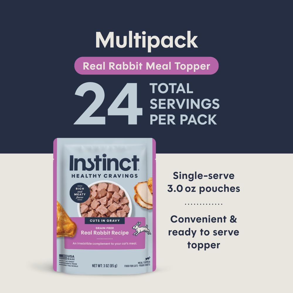 Nature's Variety Instinct Healthy Cravings - Decoración Natural para Gatos con Receta de Conejo Real sin Granos, Bolsas de 3 onzas (Caja de 24)