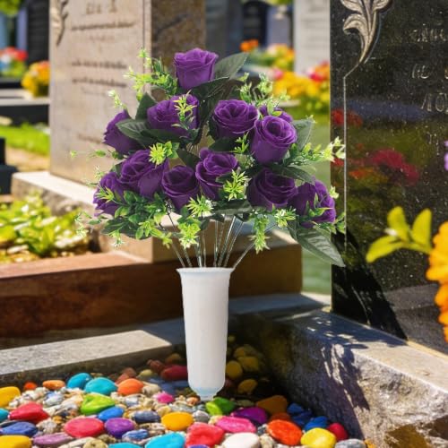 Flores de tumba artificiales sin mantenimiento para cementerio y césped exterior 8