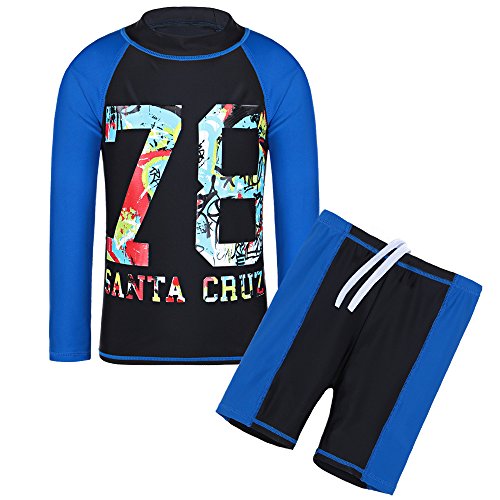 TFJH E Teen Boys Rash Guard Suit UPF 50+ Sun Protective 2pcs Swimming Custumes Black 10A
