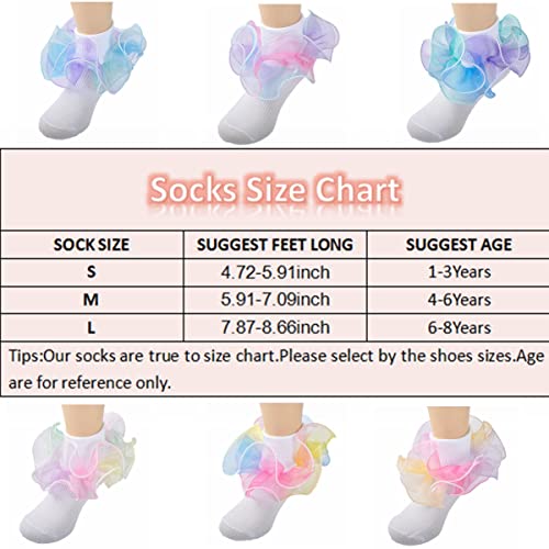 Hopply Toddler Girls Double Lace Socks Turn Cuff Shimmering Big Ruffle Rainbow Style Dress Lace Socks for Infant Kids2