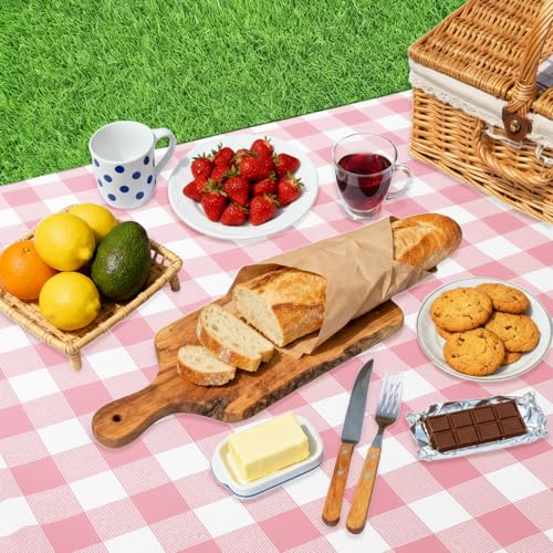 Image of Oigco Pink Gingham Tablecloth - 3 Pack 54 inch x 108 inch Rectangle Disposable Pink and White Checkered Tablecloth, Picnic Table Cover for Party, Wedding, Birthday