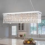 CRYSTOP Rectangle Crystal Chandeliers Dining Room Modern Ceiling Light Fixtures Polished Chrome Finish L31.5'' x W9.8'' x H8.9''