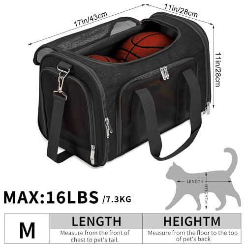 Soft-Sided Cat/Dog/Pet Carrier, Collapsible Pets Travel Carriers for Big Cats/Small Dogs with Shoulder Strap & Removable Mat, Mesh Puppy Carry Bag, Up to 16 Lbs, TSA Airline Approved(Black) - Image 4