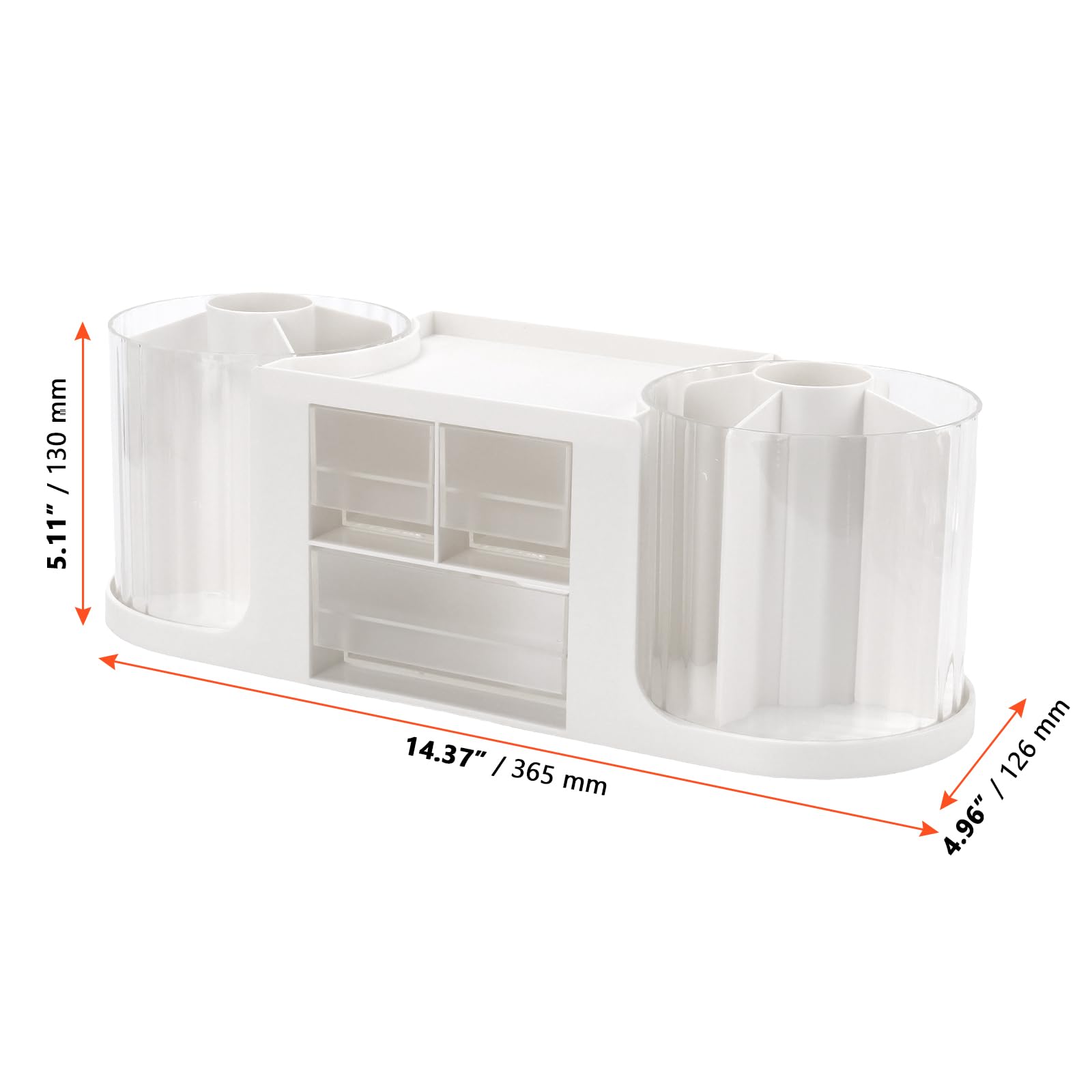 SINJEUN Portapenne a Doppia Rotazione, 2 Pezzi, Organizer Scrivania in Plastica Bianca Trasparente, 36,5 x 12,6 x 13 cm