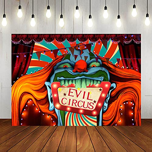 Horror Circus Carnival Theme Halloween Party Photography Backdrop 5X3Ft Vinyl Giant Evil Clown Scary Hallowmas Kids Birthday Party Photo Background Grove Vampire Banner Photo Studio Booth Props #TOP1