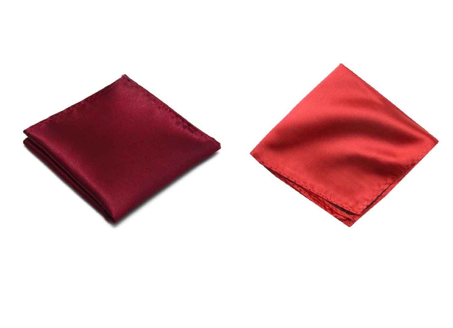 Men's Pocket Square Set – Maroon & Red (Pack of 2) | 10x10 inch Satin Handkerchief for Wedding, Blazer, Sherwani, Suit & Festive
