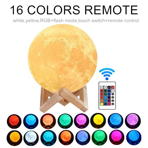 Image of DesiDiya 3D 16 Colors Moon Night Lamp Rechargeable with Stand night lamp for Bedroom Lights for Adults and Kids Home Room Beautiful Indoor Lighting 15cm with Battery Powered and Remote Control -15 Cm