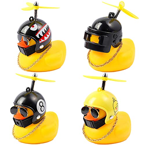 4 Piezas Adornos Pato Goma, Decoración Pato De Goma, Pato Goma para Coche con Casco Hélice, Coche Pato Amarillo Goma Bicicletas, Moto, Accesorios De Decoración De Coches