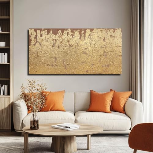 Image of VAYIMDH Modern Canvas Wall Art Wall Decorations for Bedroom Floral Wall Painting 24 inchx48 inch Gold Foil Hand Painted Pictures for Kitchen