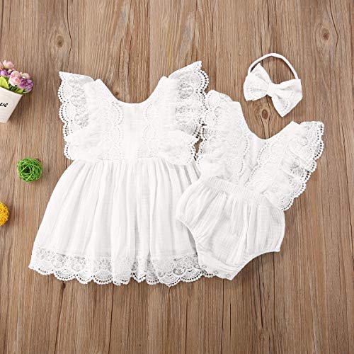 Qiylii Kids Infant Baby Girl White Lace Romper Dress V-Back Cotton Linen Lace Dress Sister Matching Clothes2