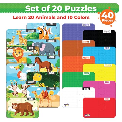 Image of My Starter Jigsaw Puzzle - Animals & Colors| 2-Piece Puzzle for Kids Age 2,3,& 4 yrs| Montessori Educational Toy Set of 20 Puzzle, 40 Big Pieces| Return & Birthday Gift for Boys & Girls