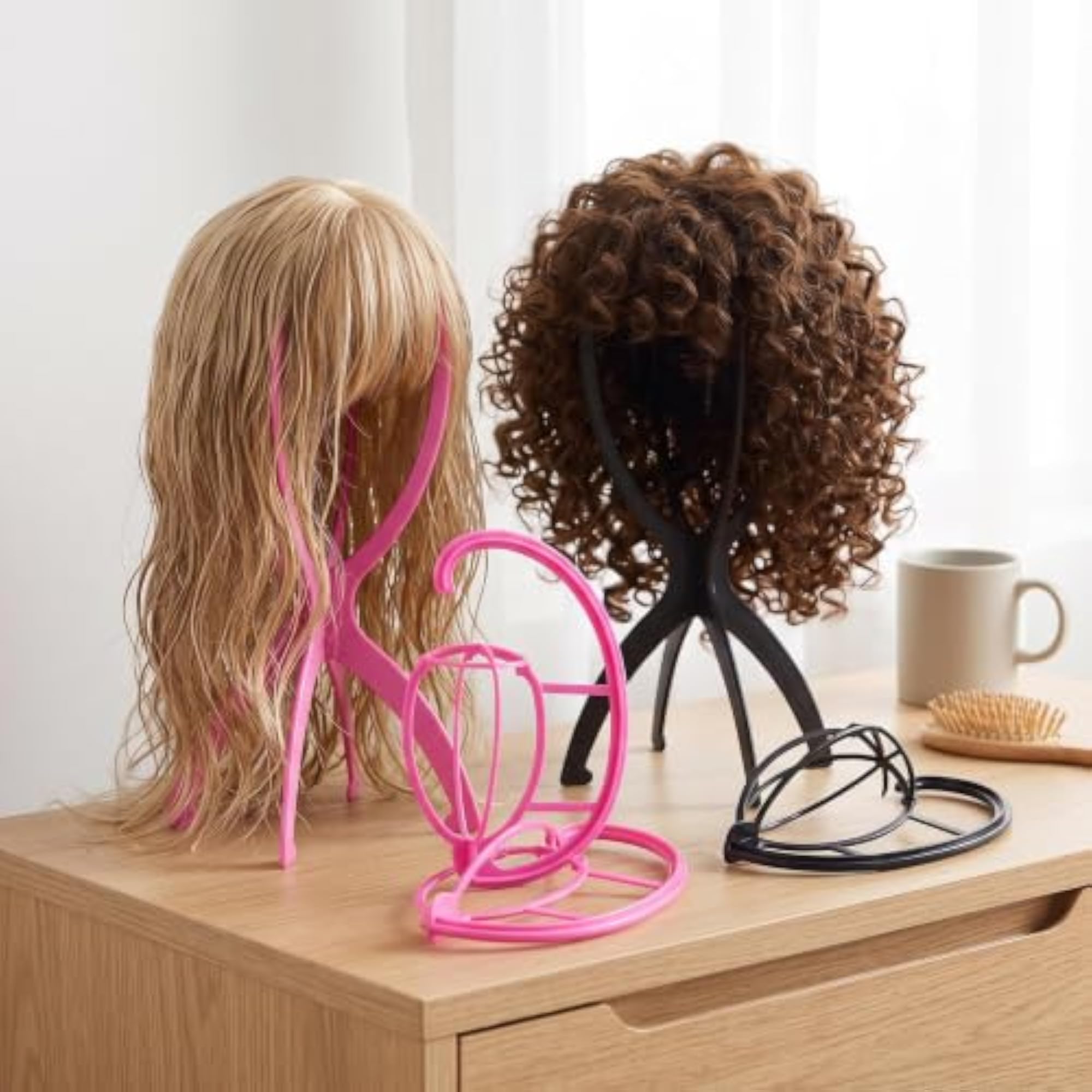 Portable Wig Stand for Drying and Displaying Wigs and Hats, Black - 3 Pack