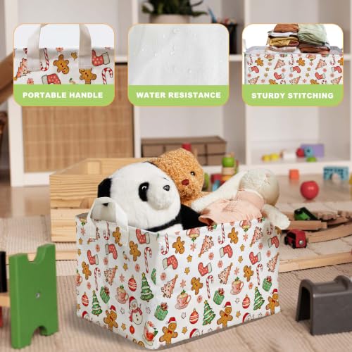 Image of Cute Christmas Gingerbread Storage Baskets, Candy & Christmas Tree Empty Gift Baskets, Winter Large Square Waterproof Canvas Laundry Hamper With PE Coating, Foldable Toy & Clothes Bins for Bedroom