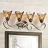 Franklin Iron Works Amber Scroll Rustic Vintage Wall Mount Light Golden Bronze Silver Metal 29 1/2″ Wide 4-Light Vanity Fixture Organic Art Glass Shades Decor for Bathroom Over Mirror House Home