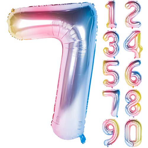 Image of 40 Inch Rainbow Digit Helium Foil Birthday Party Balloons (Lightly color 7) | Helium Foil Birthday Party Balloons big size Gradients Rainbow Digit