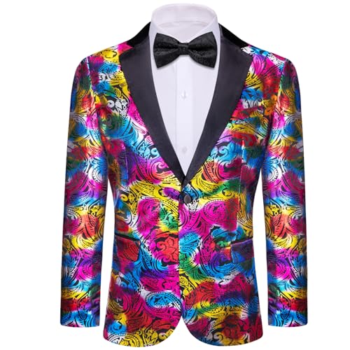 Image of Barry.Wang Mens Floral Blazer Suit Jacket Notched Lapel Casual Sport Coat