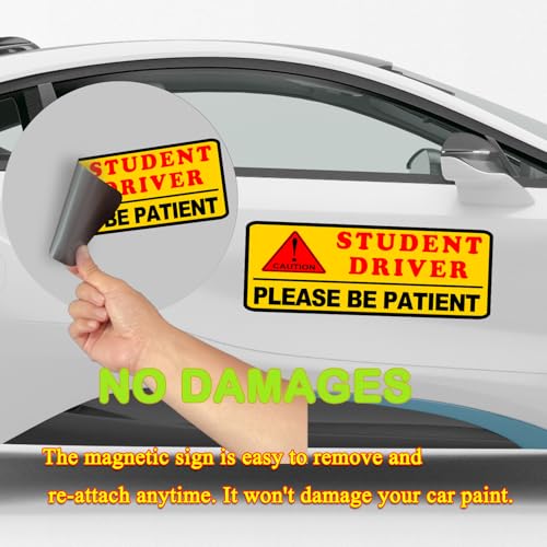 Image of 3 Pack Student Driver Magnet for Car, Magnetic Student Driver Sign for Vehicle, Reflective Warning Bumper Sticker Magnet Sign for New Driver, 10 inch x 4 inch (YELLOW)