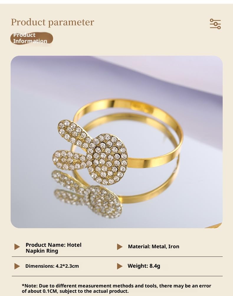 Anillos De Servilletas Metal 50 Anillos De Servilleta con Forma De Conejo Ideales para Hoteles Bodas Fiestas Y Año Nuevo Dorados