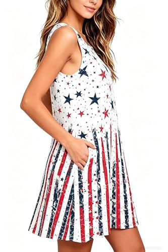 Image of Roshop Womens Juneteenth Flag Sleeveless Dress 4th of July Patriotic Swing Sundress with Pockets