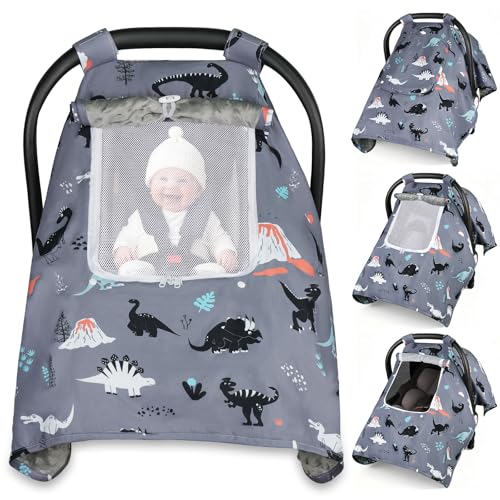 Image of Bnditeu Car Seat Cover Baby, Carseat Covers Baby with 2 Layers Breathable Zipper Windows, Windproof Infant Car Seat Cover, Kick-Proof Baby Carrier Cover for Baby Boy Newborn Essentials