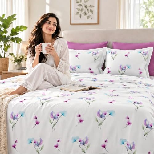 Image of Bombay Dyeing Vintage Floral Pink Super King Size Bedsheet Set (3 Pc)
