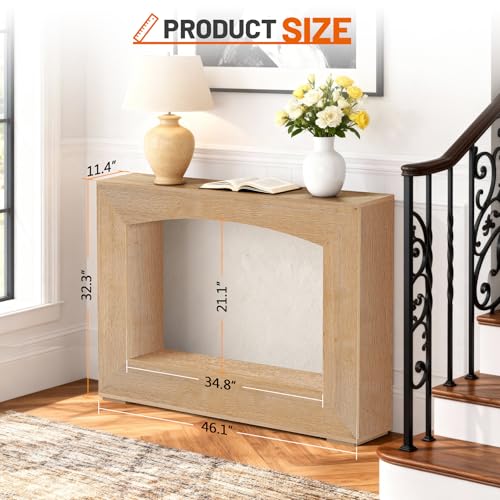 Image of Sonharlar 46 Inch Entryway Table U-Shaped, Wooden Console Table with Socket Farmhouse Sofa Table for Entrance, Hallway, Living Room,Behind Couch((Oak Brown)