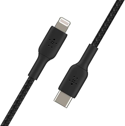 Belkin BoostCharge - Cable USB C a Lightning trenzado de nailon de 3.3 pies, con certificación MFi de 18 W, cable de carga para iPhone, cargador USB