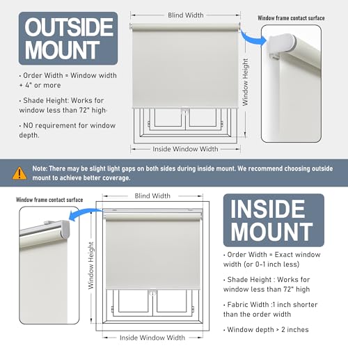 Image of AOSKY Blackout Cordless Roller Shade for Indoor Windows, 45 inchW x 72 inchH, Ivory