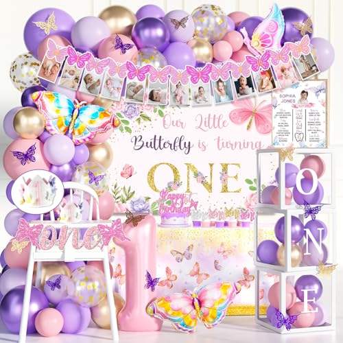Hombae Butterfly First Birthday Decorations, Butterfly 1st Birthday Party Supplies