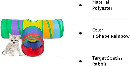 Miniatura 8 de Alicedreamsky Túnel para gatos, tubo plegable con 1 pelota de juego, túneles de gato de 3 vías para gatos de interior, cachorros, gatitos, gatitos,