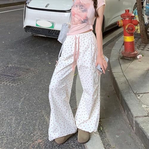 Hewlshawn Women Pants Casual Baggy Floral Pattern Drawstring Elastic Waist Wide Leg Trousers with Pockets3