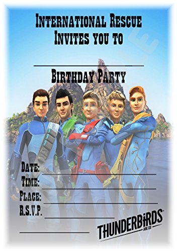 A5 Superhero Childrens Party Invitations X 12 - Thunderbirds are GO! 2015 (with Envelopes)