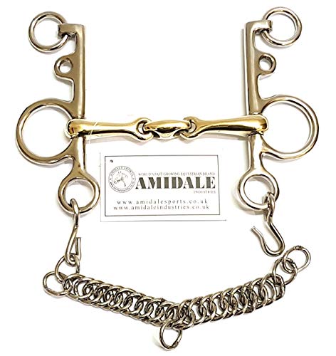 Amidale Mouth Pelham Double joint en cuivre pour cheval 14 cm Cover