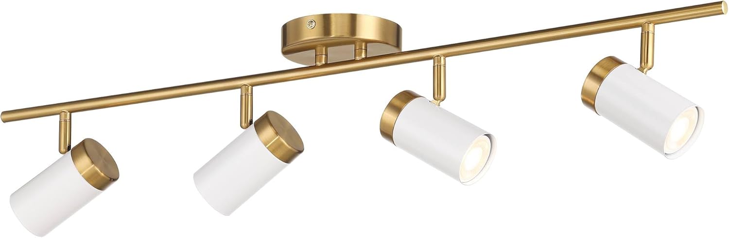 Pro Track 4-Light Heads LED Ceiling Track Light Fixture Kit GU10 Dimmable Directional Adjustable Gold White Modern Kitchen Bathroom Dining Room House Home Decor Hallway Bedroom 32 1/4" Wide Living