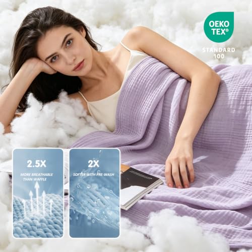 Image of EMME Muslin Cotton Blanket Adults Heather Lavender King 108 inch X 90 inch