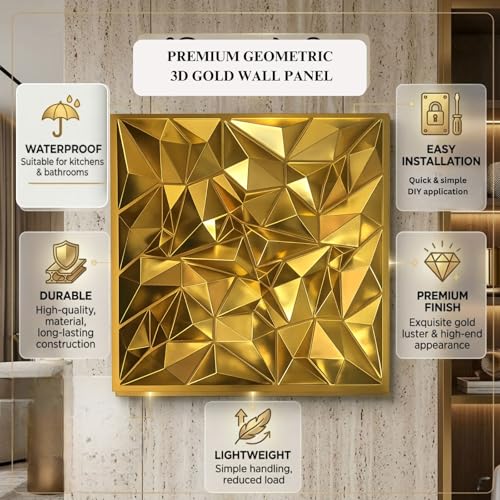 Image of Kayra Decor 3D PVC Wall Panels for Bedroom & Living Room | Frame Design |Golden Color | 19.7 x 19.7 Inch | Pack of 40 | 107.60 Sq Ft