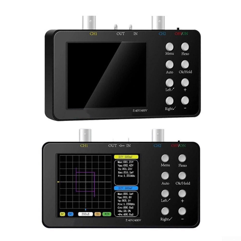 Oscilloscopio di memoria digitale 10 MHz a 2 canali con generatore di segnale, oscilloscopio portatile portatile 50 MSa/s LCD da 3,2 pollici per riparazione e fai da te (host + 2 campioni)