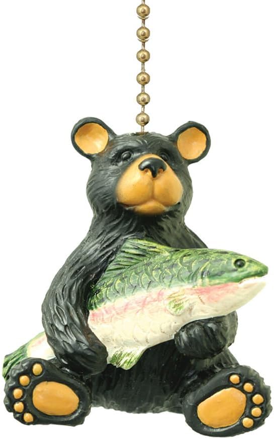 Clementine Design Black Bear with Fish Ceiling Fan Pull Chain Light Coastal Nautical Beach Ocean Sea Life Decorative Extension