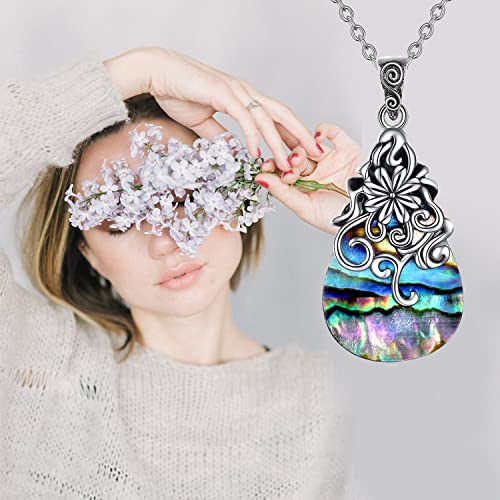 POPLYKE Sterling Silver Moonstone/Abalone Shell/Turquoise Filigree Teardrop Necklace Jewelry for Women3