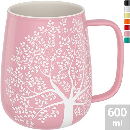 amapodo Kaffeetasse groß aus Porzellan mit Henkel 600ml Jumbotasse XXL Keramik Kaffeebecher Rosa Geschenke fu?r Frauen Ma?nner