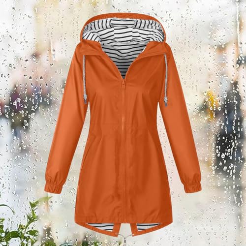 JIEMUXIU Large Orange Rain Jacket for Women – Lightweight, Waterproof Windbreaker with Pockets & Hood - Image 5
