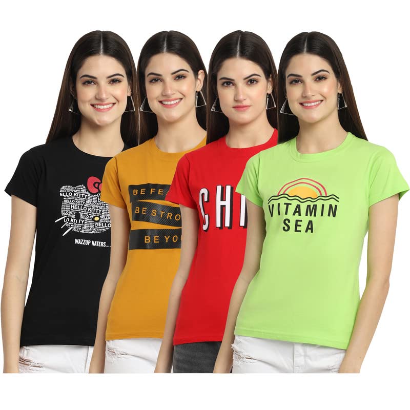 Image of Preneum Women's Cotton Regular Fit Graphic Stylish Printed Short Sleeves Casual T-Shirt |Trend & Styles