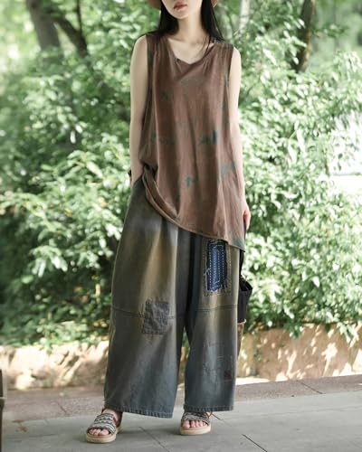 Women's Barrel Jeans Baggy Wide Leg Elastic Waist Denim Pants, Drop Crotch, High Waisted, Casual Cotton Jeans for Women4