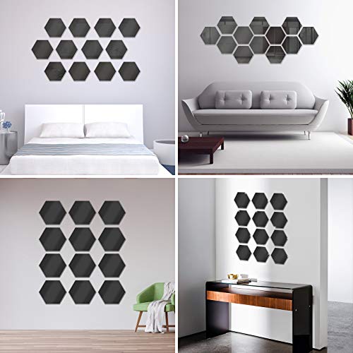 Image of Bikri Kendra - Hexagon Black 35 with 20 Butterfly Silver Stickers for Wall, Wall Decor Sticker, Mirror, Acrylic Stickers,