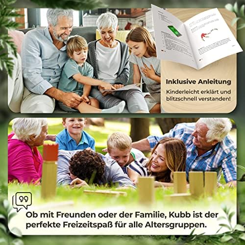 5. Bild von Liebholz® Original Kubb Wikinger Wurfspiel [TESTSIEGER] inkl. Tragebeutel & Spielanleitung - hochwertiges Schwedenschach aus FSC Gummibaumholz - robustes Wikingerspiel für draußen, Schwedenspiel Gr. L