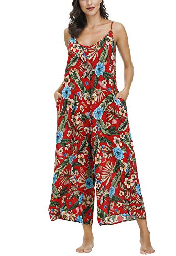Image of BUENOS NINOS Women's V Neck Floral Maxi Dress Boho Printed Adjustable Spaghetti Strap Ethnic Beach Long Dress with Pockets