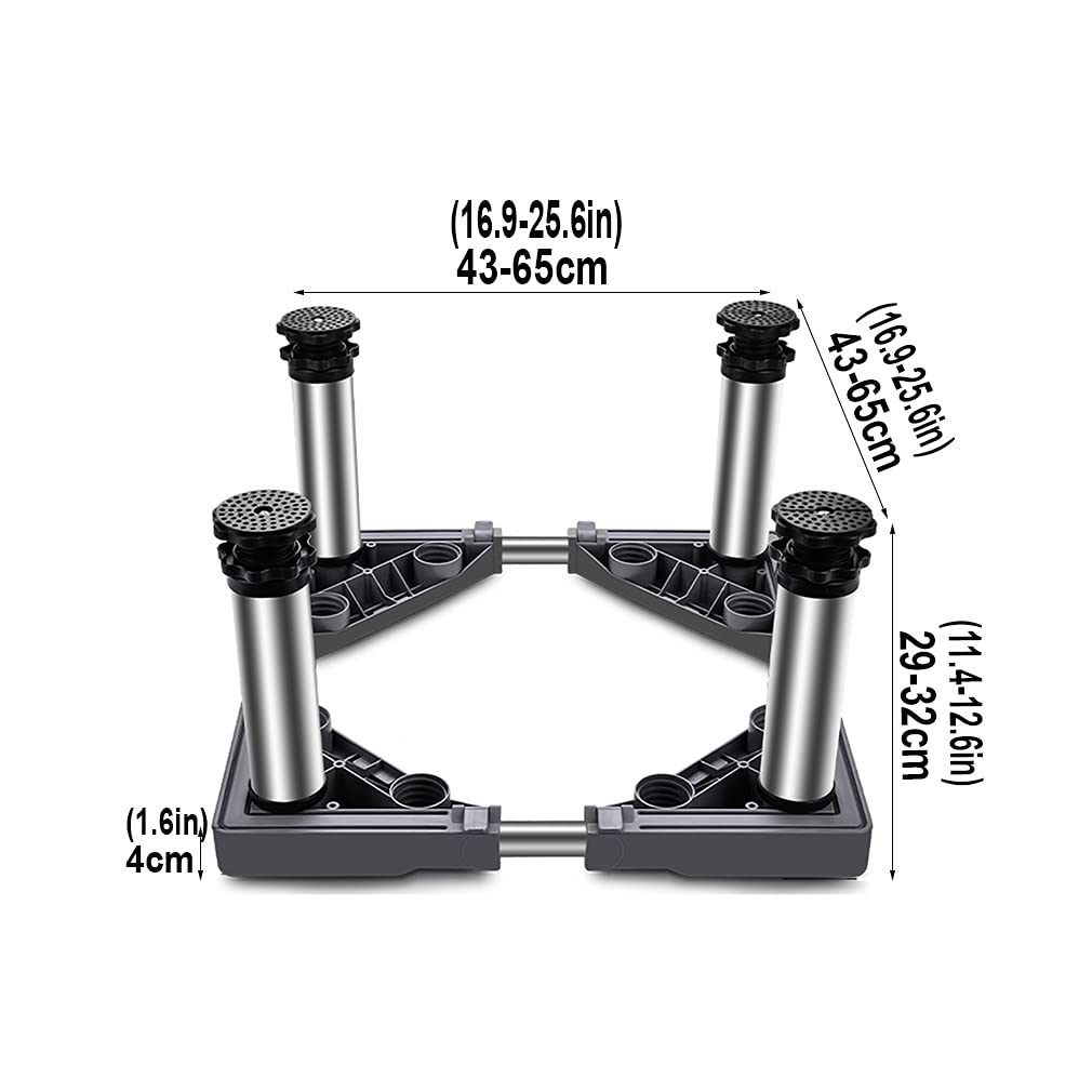 Soporte para base de lavadora ajustable de 4/8/12 patas para trabajo pesado Soporte para refrigerador y congelador Soporte longitud/ancho ajustable 43-65 cm Secadora Base para lavadora - 400 kg (gri