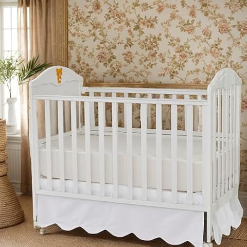 Brandream Scallop Edge Cotton Crib Skirt Toddler Bedskirt Baby Nursery Crib Bed Skirt Boho BohemianNeutral Solid Color Cream Off White Farmhouse Chic Boho Bohemian Skirt Cover
