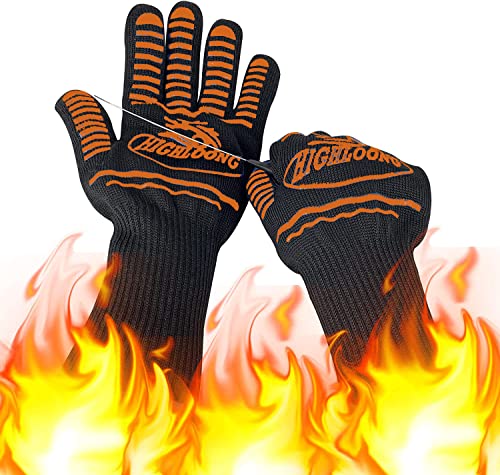 Image of BBQ Gloves, Oven Gloves Original 2 Pack1472℉ Extreme Heat Resistant, Grilling Gloves Silicone Non-Slip Oven Mitts, Kitchen Gloves for BBQ, Grilling, Cooking, Baking (2 pieces set) (Orange Strips Long)